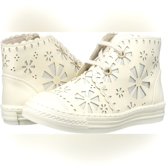 GUC STELLA MCCARTNEY ALONZO DAISY CREAM LEATHER LACE UP BOOTIES UNISEX SIZE EU25 - Picture 1 of 8
